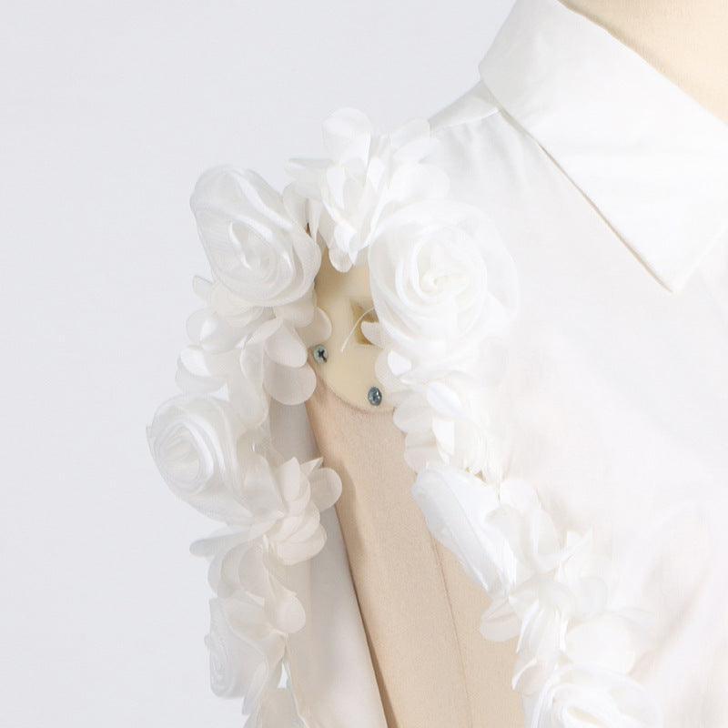 Ladies Sleeveless White Rosette Shirt SKX5210 - SWEETKAMA