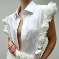 Ladies Sleeveless White Rosette Shirt SKX5210 - SWEETKAMA