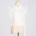 Ladies Sleeveless White Rosette Shirt SKX5210 - SWEETKAMA