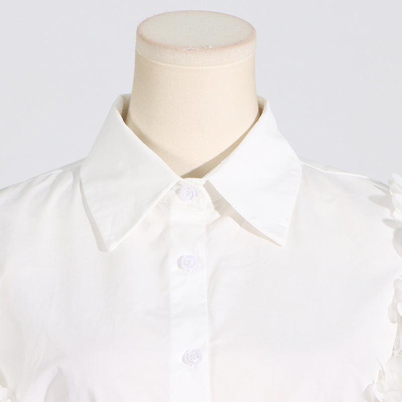 Ladies Sleeveless White Rosette Shirt SKX5210 - SWEETKAMA