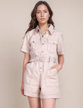 Ladies Snap Button Belted Denim Romper SKJ457 - SWEETKAMA