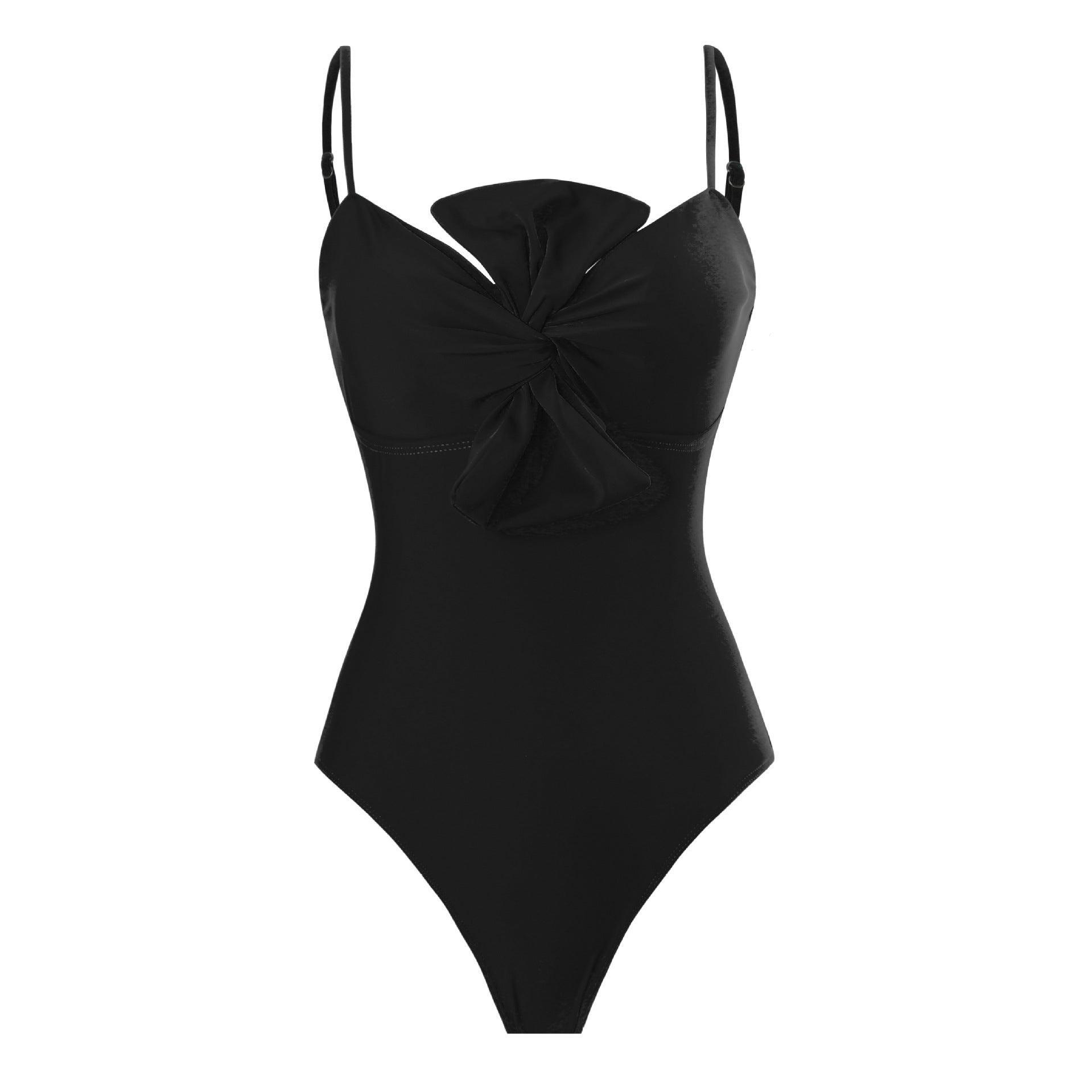 Ladies Solid Color Bowknot One Piece Swimwear with Cover Y187 - SWEETKAMA