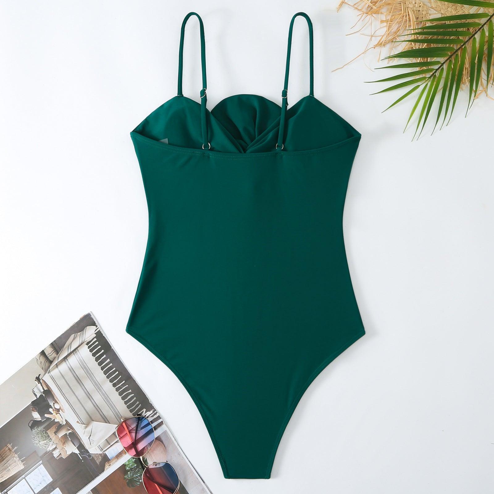 Ladies Solid Color Bowknot One Piece Swimwear with Cover Y187 - SWEETKAMA