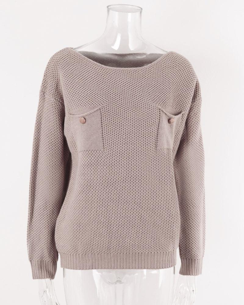 Ladies Solid Color Crew Neck Knit Sweater T9306 - SWEETKAMA