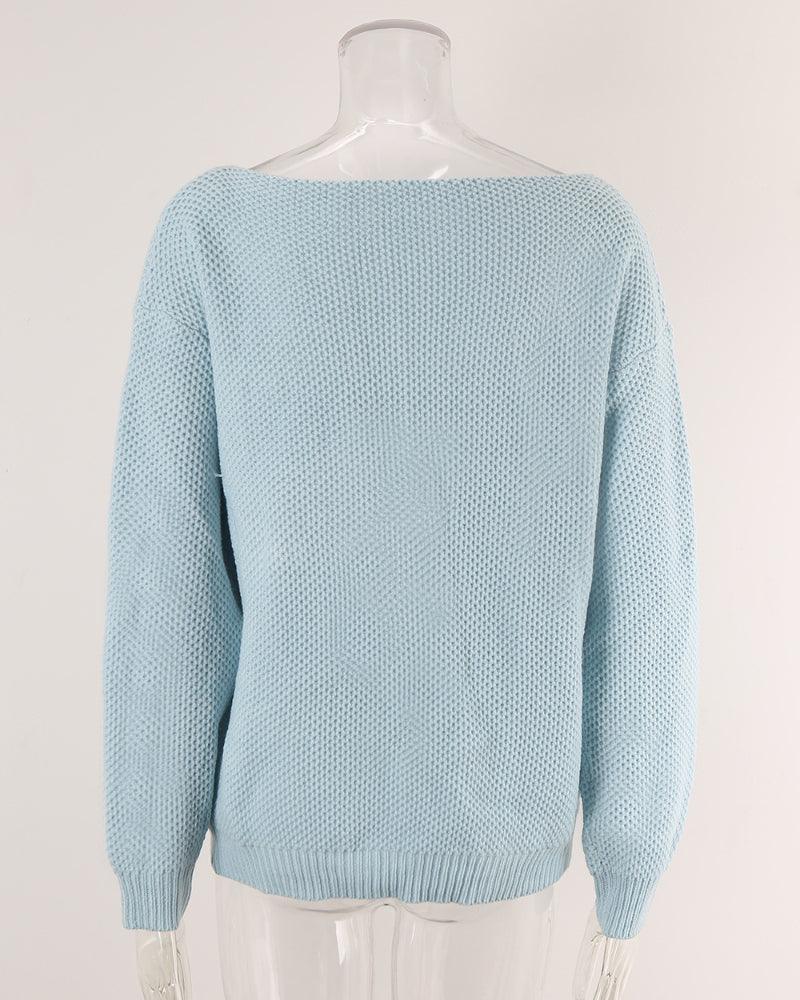 Ladies Solid Color Crew Neck Knit Sweater T9306 - SWEETKAMA