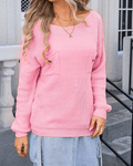 Ladies Solid Color Crew Neck Knit Sweater T9306 - SWEETKAMA