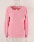 Ladies Solid Color Crew Neck Knit Sweater T9306 - SWEETKAMA