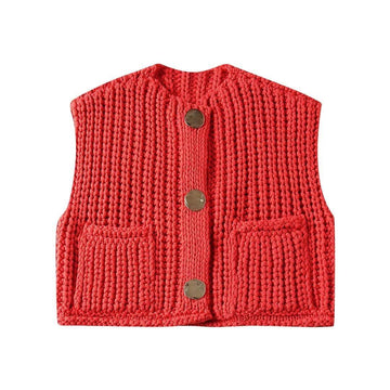 Ladies Solid Color Crew Neck Plain Sweater Vest B66001 - SWEETKAMA