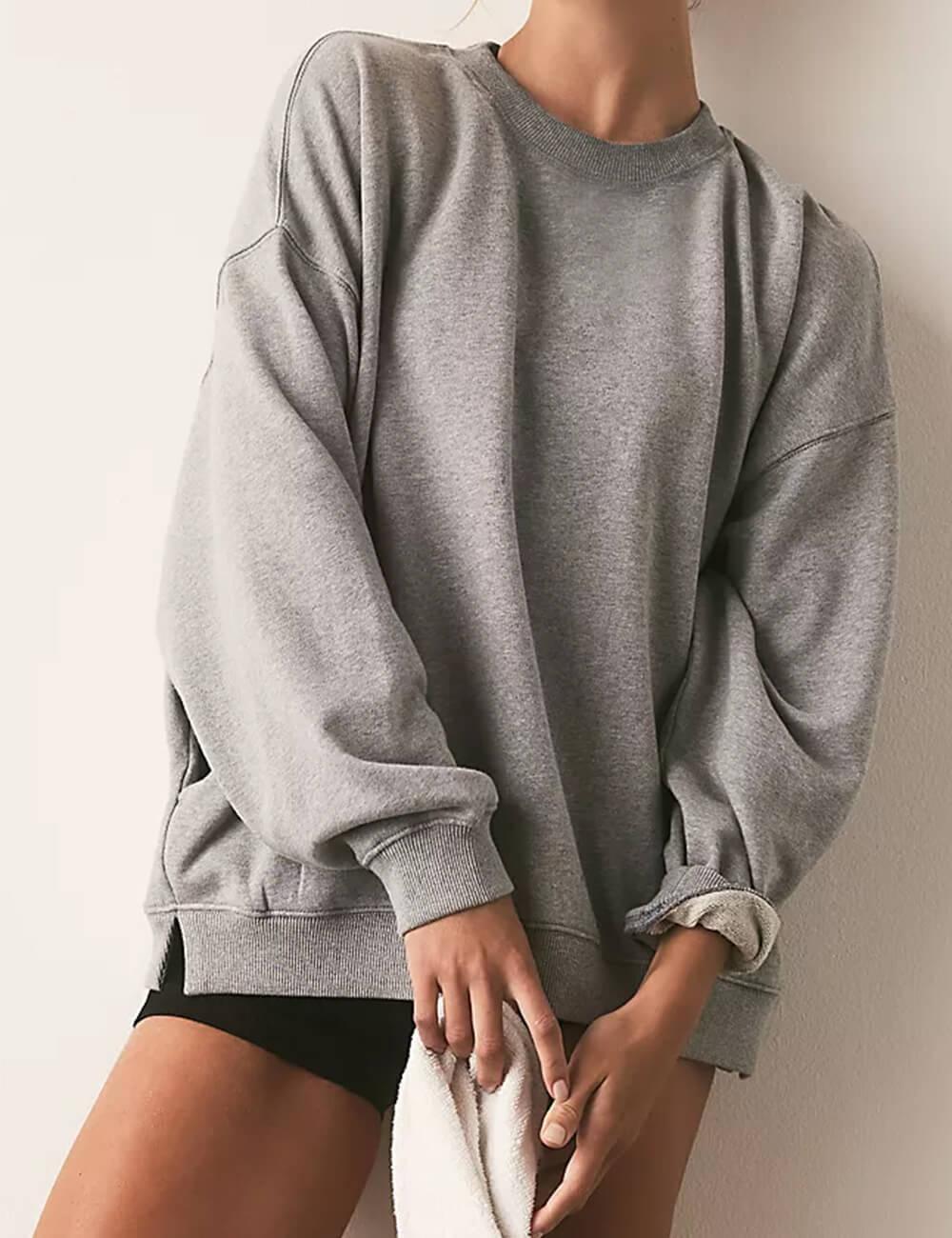 Ladies Solid Color Crew Neck Pullover SKT545 - SWEETKAMA