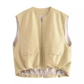 Ladies Solid Color Crew Neck Sleeveless Ruched Vest 2659 - SWEETKAMA