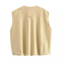 Ladies Solid Color Crew Neck Sleeveless Ruched Vest 2659 - SWEETKAMA