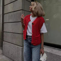 Ladies Solid Color Crew Neck Sweater Vest UC77# - SWEETKAMA