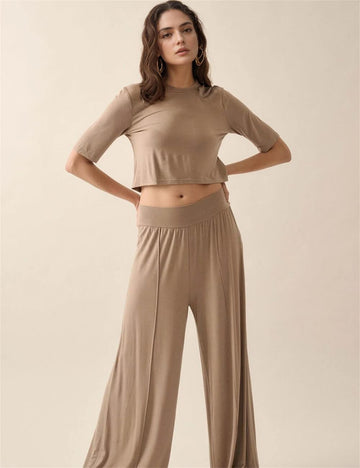 Ladies Solid Color Crop Top and Pants Set SKST508 - SWEETKAMA