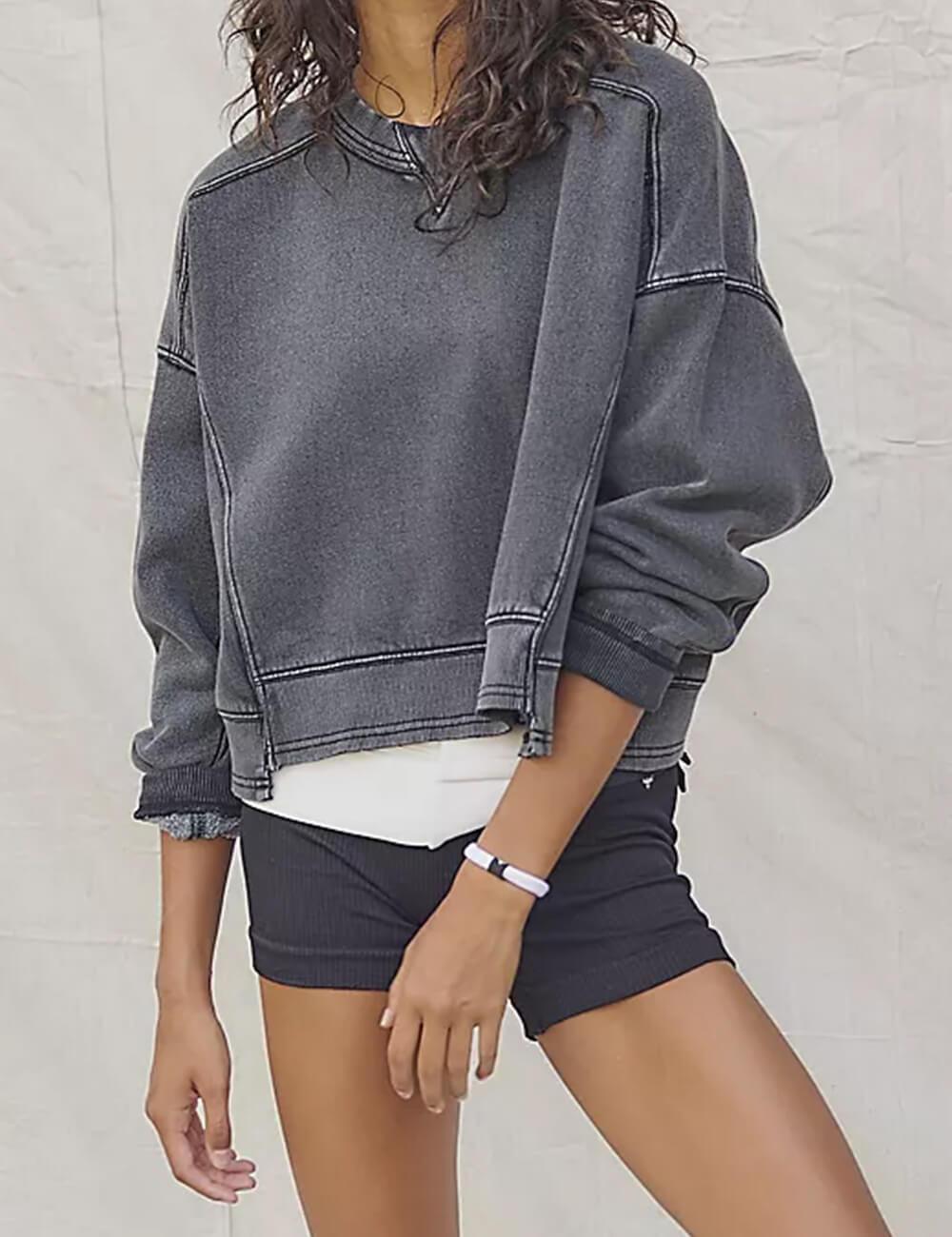 Ladies Solid Color Cropped Pullover SKT523 - SWEETKAMA