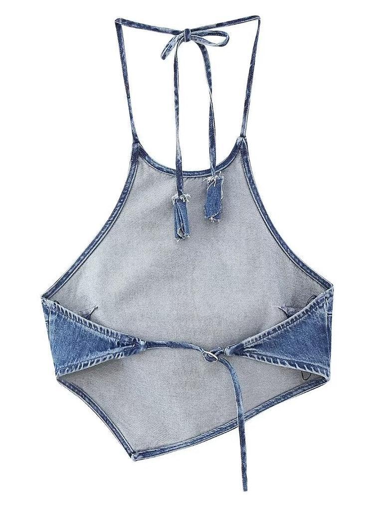 Ladies Solid Color Denim Halter Top 0070 - SWEETKAMA