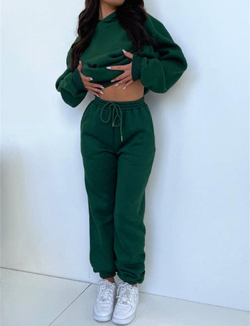 Ladies Solid Color Hoodie and Pants Sets 211333 - SWEETKAMA