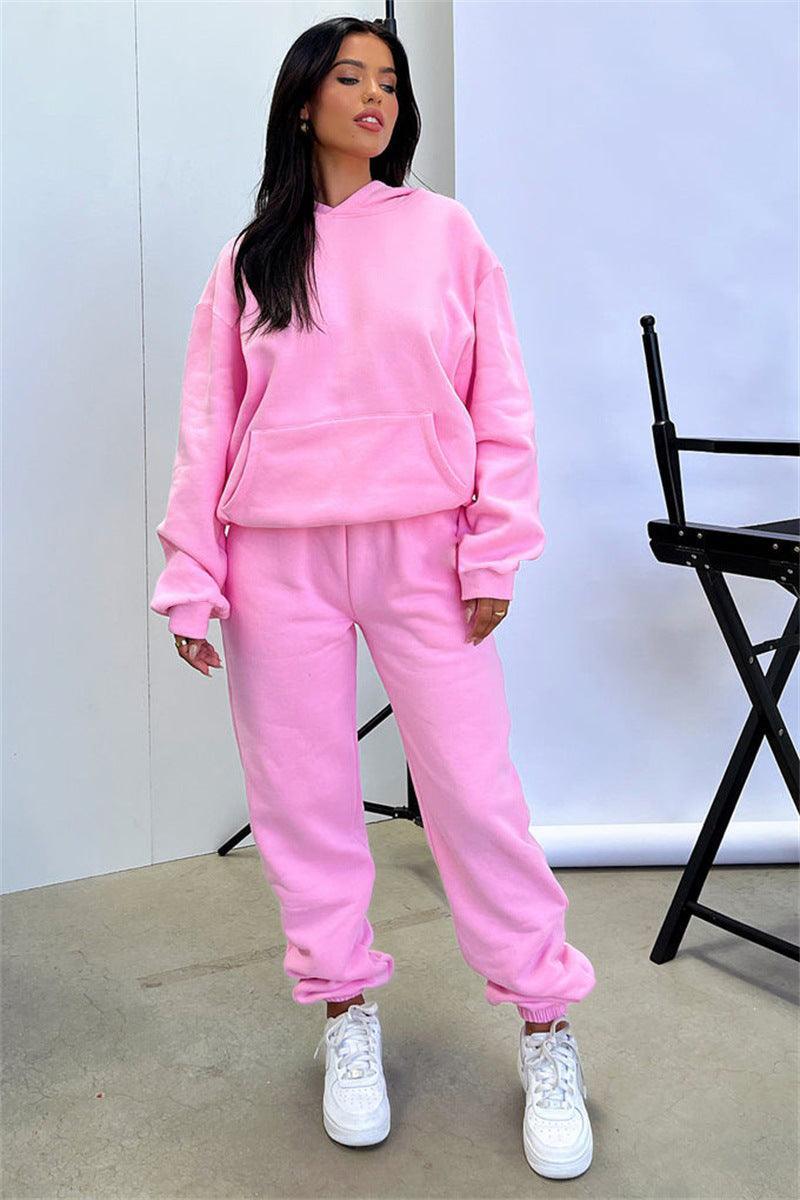 Ladies Solid Color Hoodie and Pants Sets 211333 - SWEETKAMA