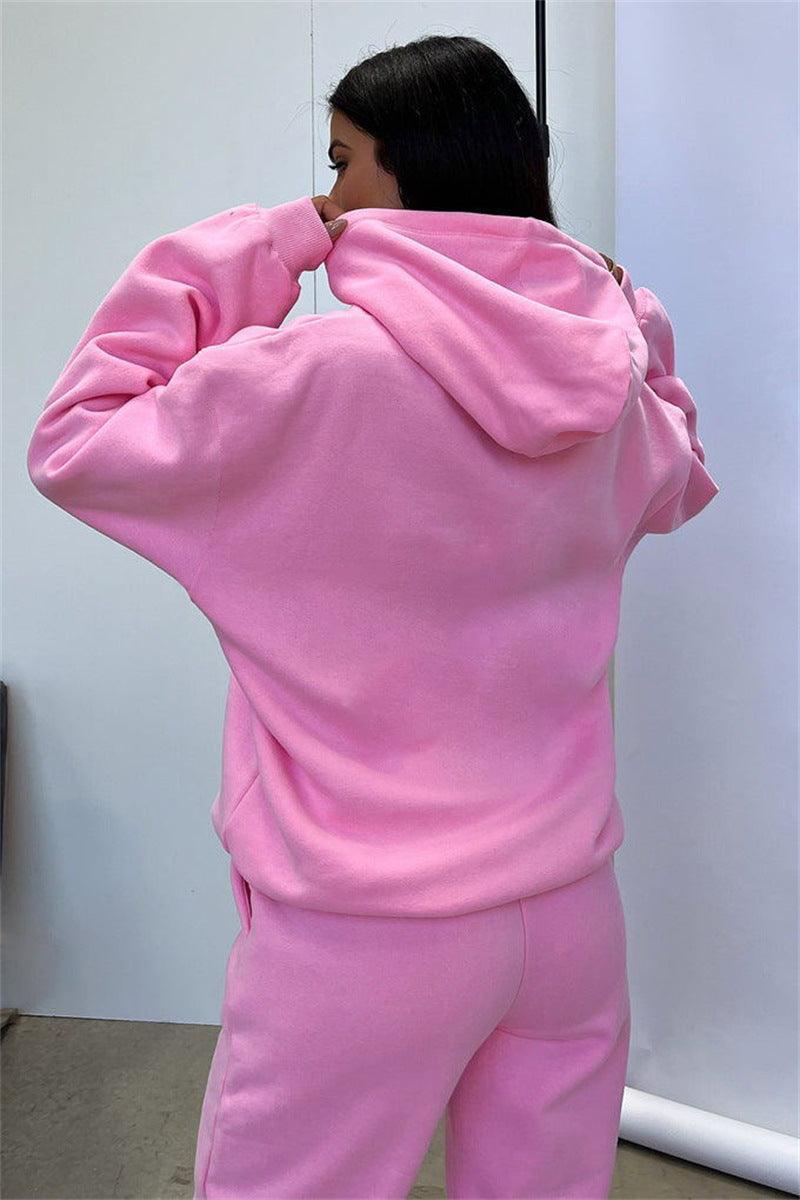 Ladies Solid Color Hoodie and Pants Sets 211333 - SWEETKAMA