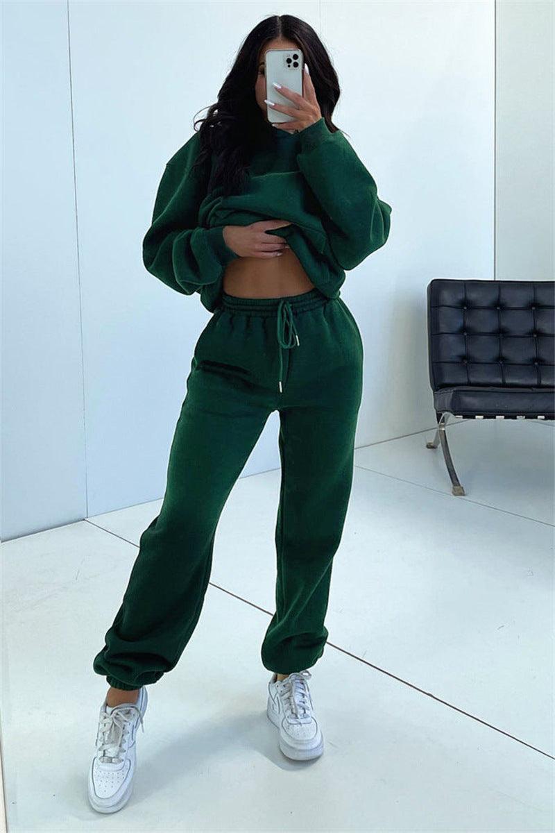 Ladies Solid Color Hoodie and Pants Sets 211333 - SWEETKAMA