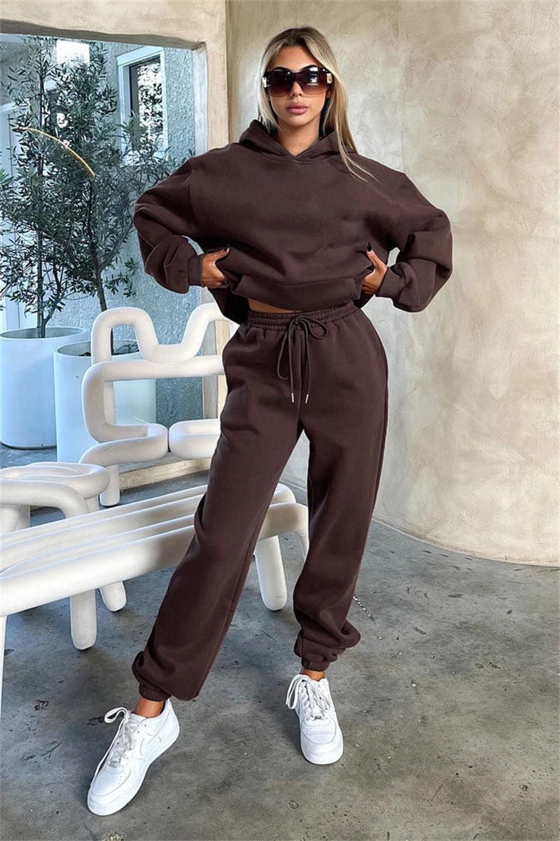 Ladies Solid Color Hoodie and Pants Sets 211333 - SWEETKAMA