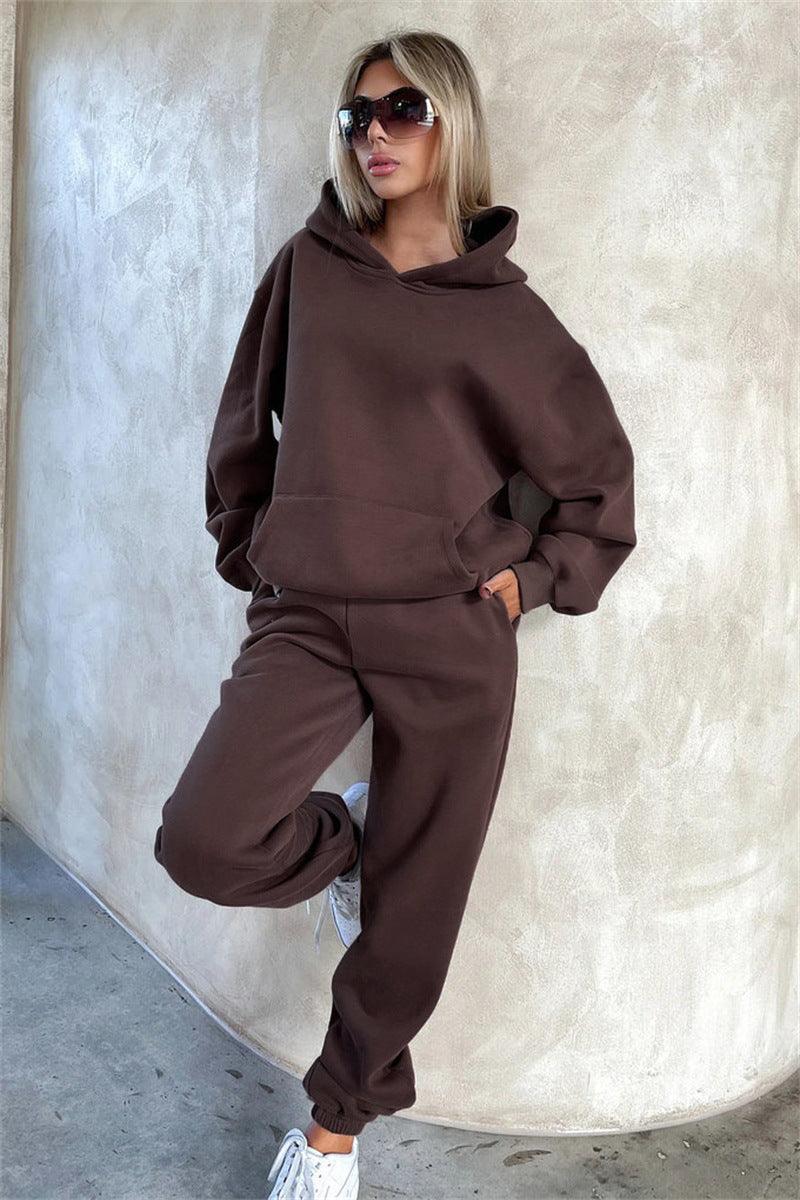 Ladies Solid Color Hoodie and Pants Sets 211333 - SWEETKAMA