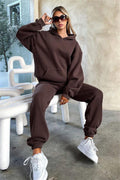 Ladies Solid Color Hoodie and Pants Sets 211333 - SWEETKAMA