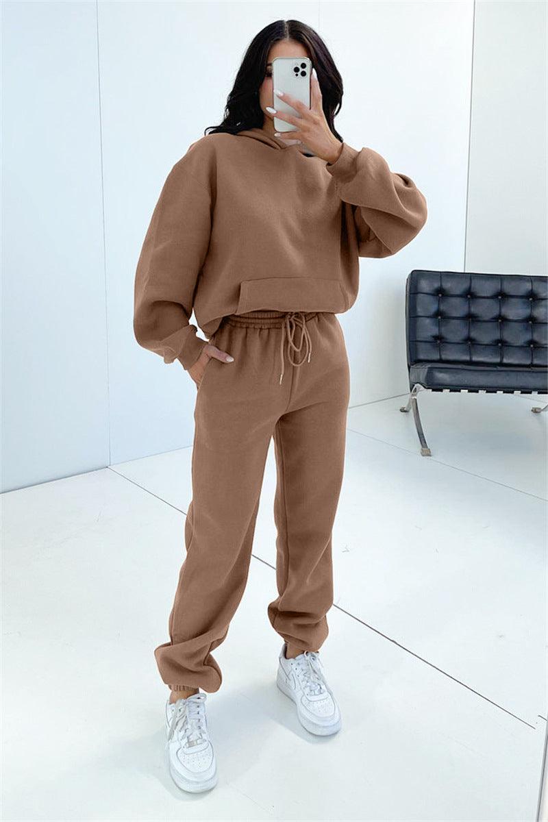 Ladies Solid Color Hoodie and Pants Sets 211333 - SWEETKAMA