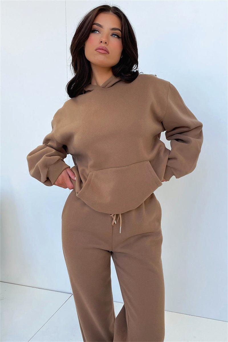 Ladies Solid Color Hoodie and Pants Sets 211333 - SWEETKAMA