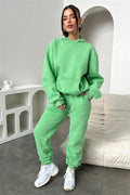 Ladies Solid Color Hoodie and Pants Sets 211333 - SWEETKAMA