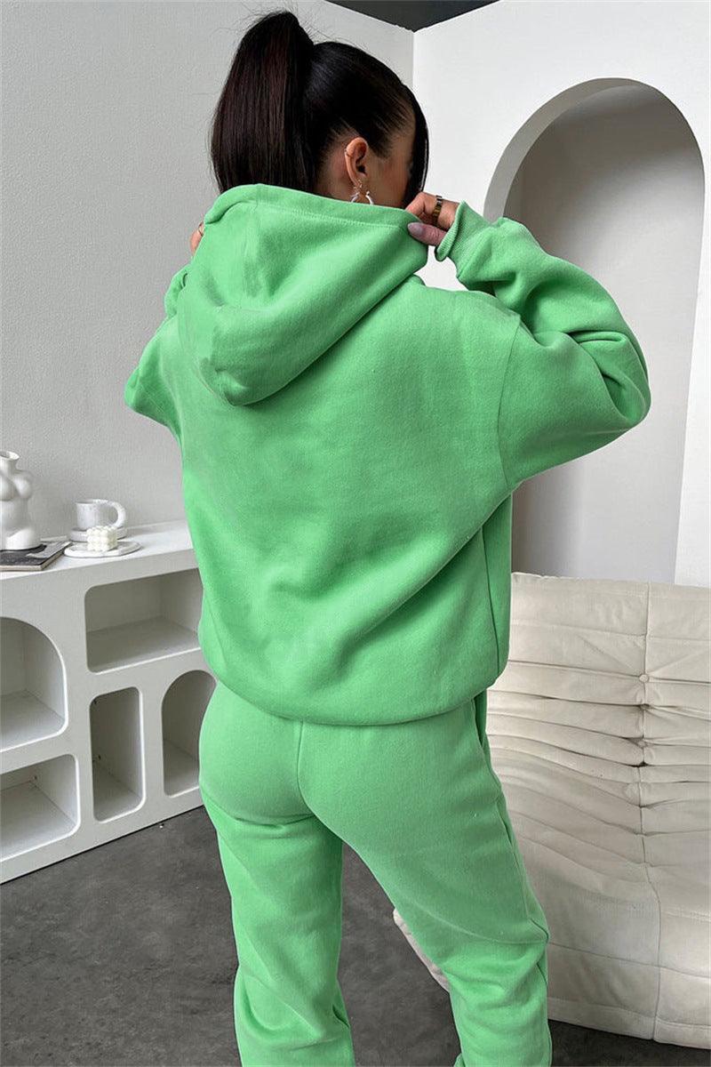 Ladies Solid Color Hoodie and Pants Sets 211333 - SWEETKAMA