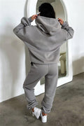 Ladies Solid Color Hoodie and Pants Sets 211333 - SWEETKAMA