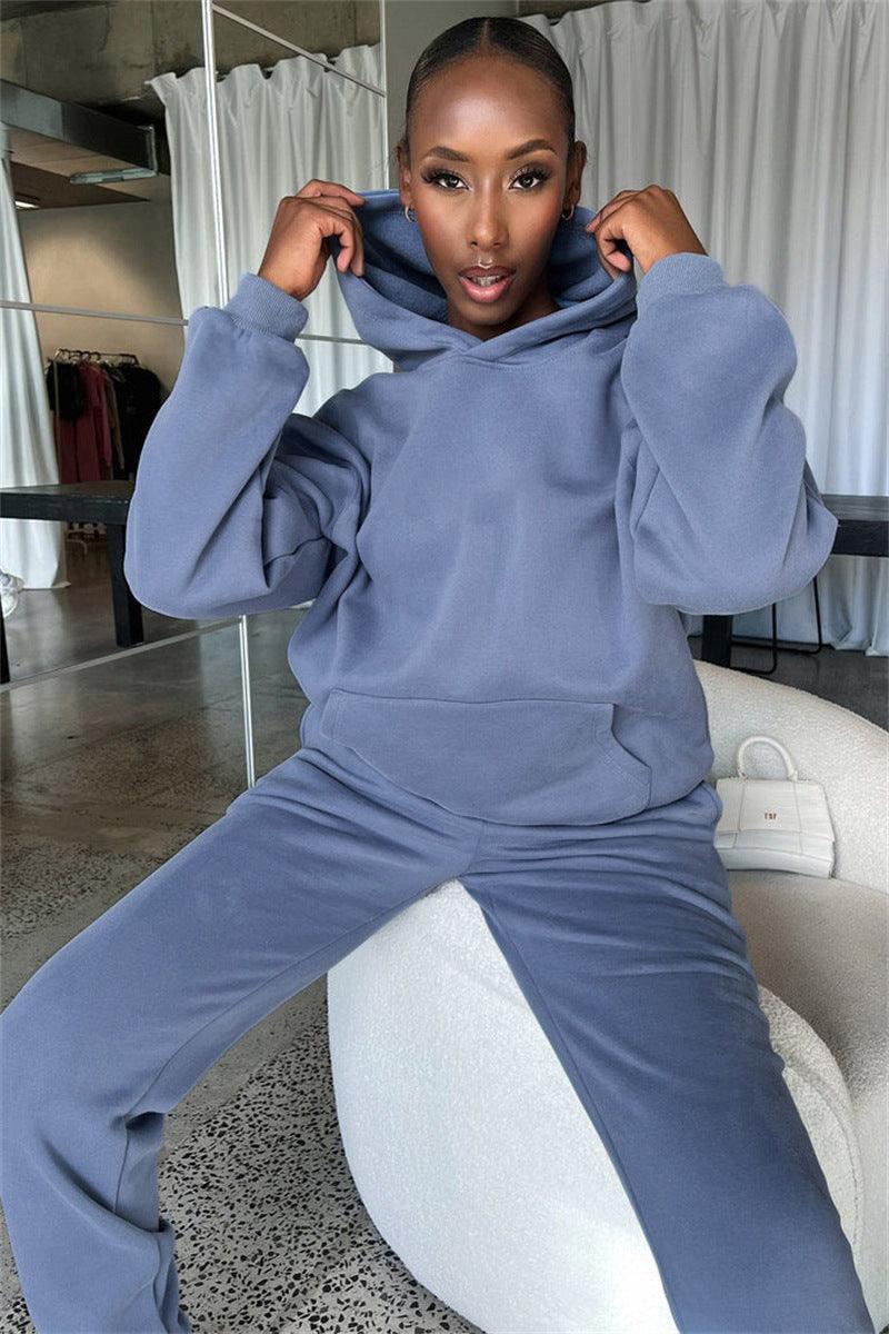 Ladies Solid Color Hoodie and Pants Sets 211333 - SWEETKAMA