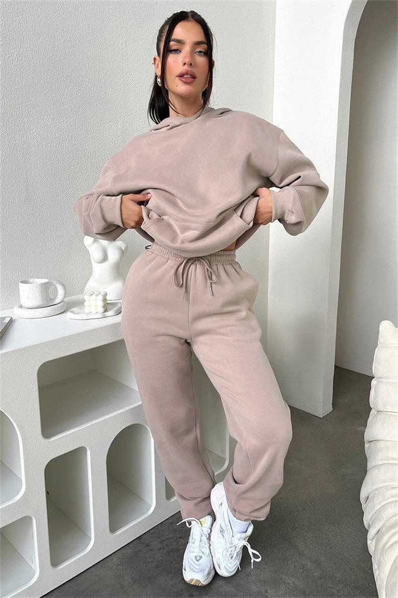 Ladies Solid Color Hoodie and Pants Sets 211333 - SWEETKAMA