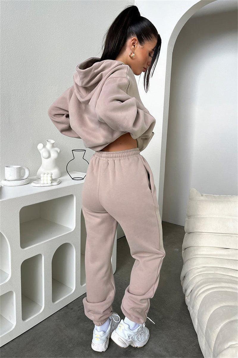 Ladies Solid Color Hoodie and Pants Sets 211333 - SWEETKAMA