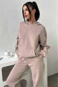 Ladies Solid Color Hoodie and Pants Sets 211333 - SWEETKAMA