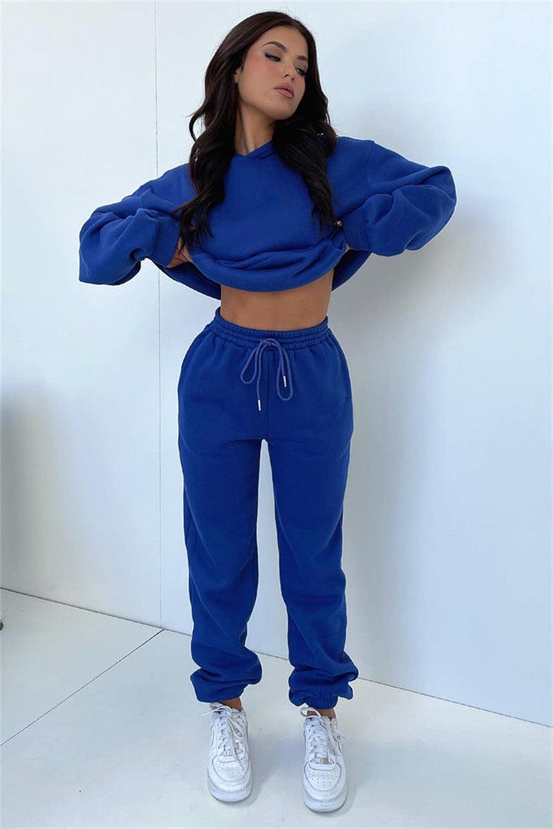 Ladies Solid Color Hoodie and Pants Sets 211333 - SWEETKAMA