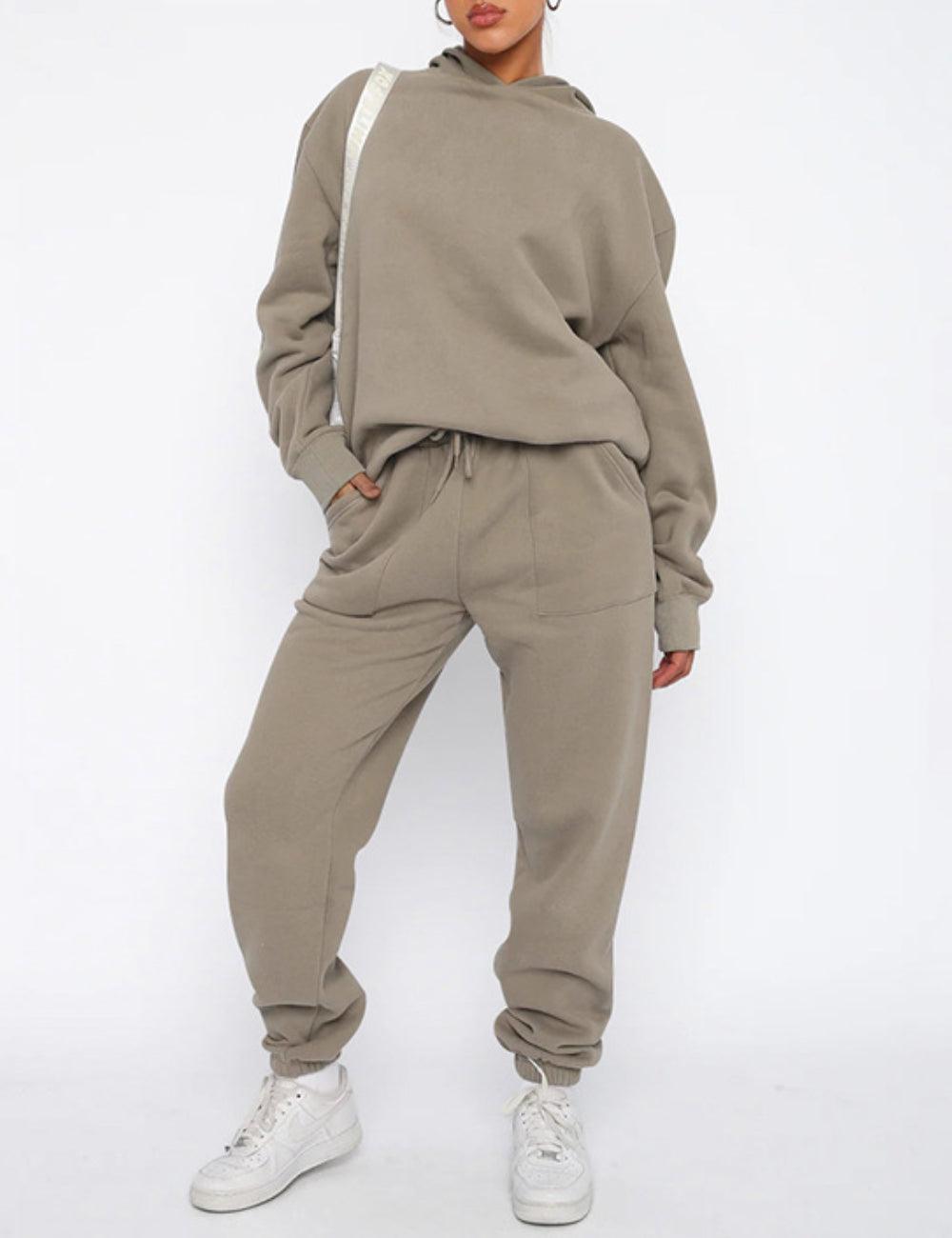 Ladies Solid Color Hoodie and Pants Sets 211337 - SWEETKAMA