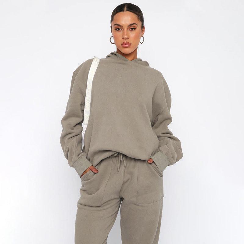 Ladies Solid Color Hoodie and Pants Sets 211337 - SWEETKAMA