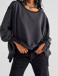 Ladies Solid Color Irregular Slouchy Sweatshirt SKT385 - SWEETKAMA