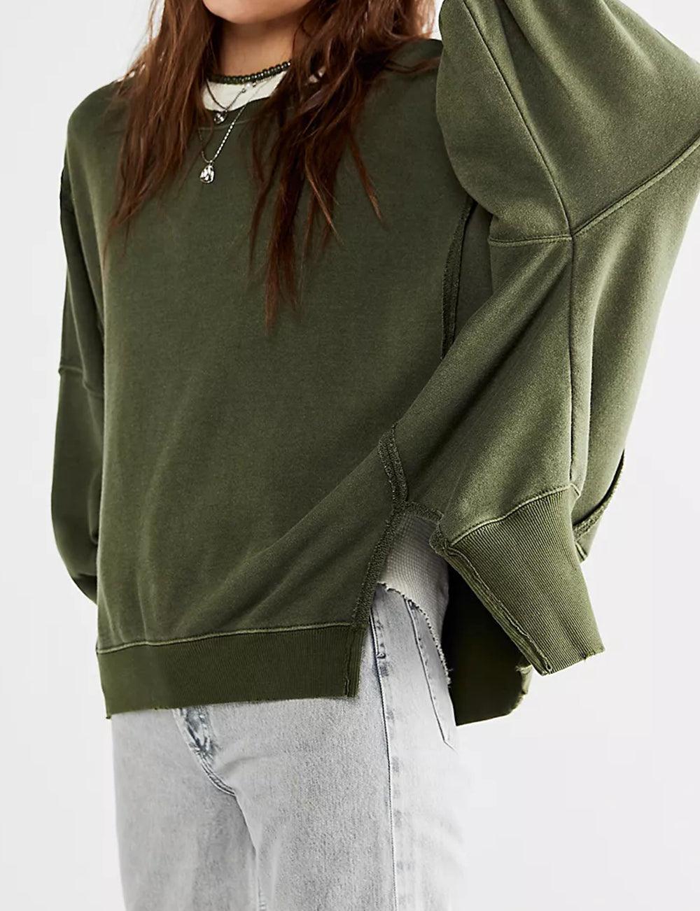 Ladies Solid Color Irregular Slouchy Sweatshirt SKT385 - SWEETKAMA