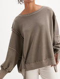 Ladies Solid Color Irregular Slouchy Sweatshirt SKT385 - SWEETKAMA