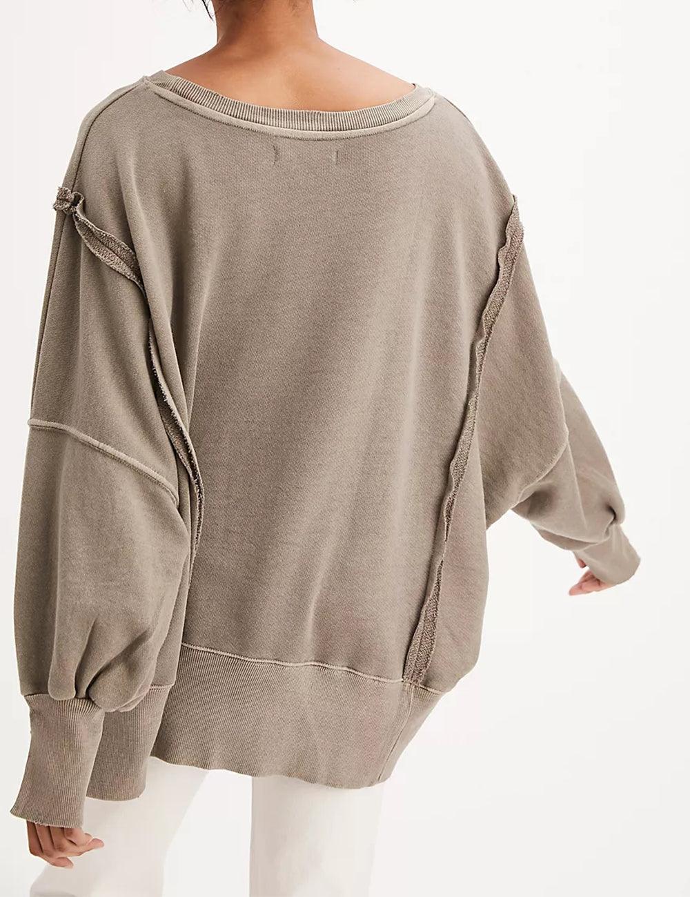 Ladies Solid Color Irregular Slouchy Sweatshirt SKT385 - SWEETKAMA