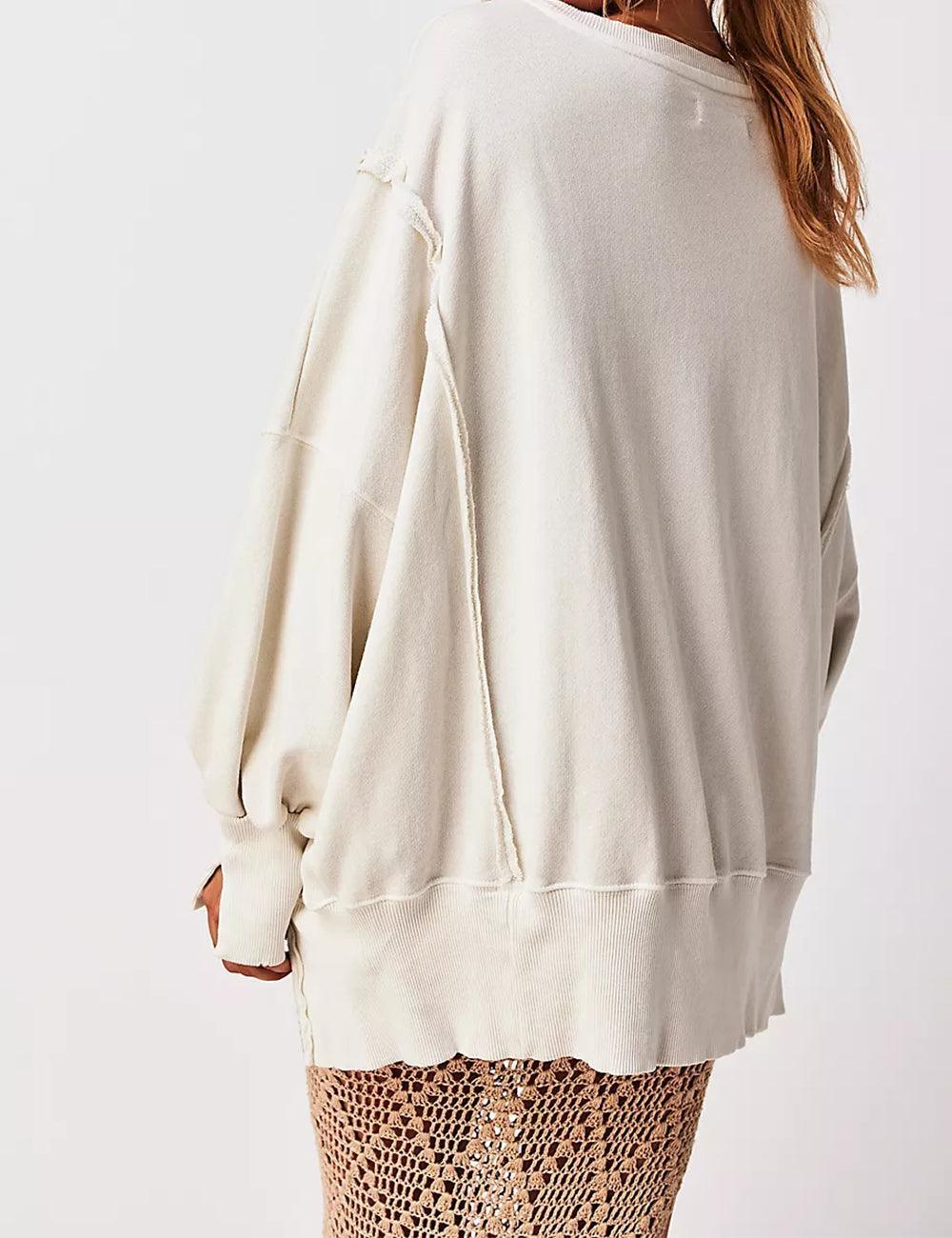 Ladies Solid Color Irregular Slouchy Sweatshirt SKT385 - SWEETKAMA