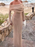 Ladies Solid Color Long Sleeves Maxi Dress 1555# - SWEETKAMA