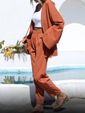 Ladies Solid Color Long Sleeves Pants 2PCS Set XF2789 - SWEETKAMA