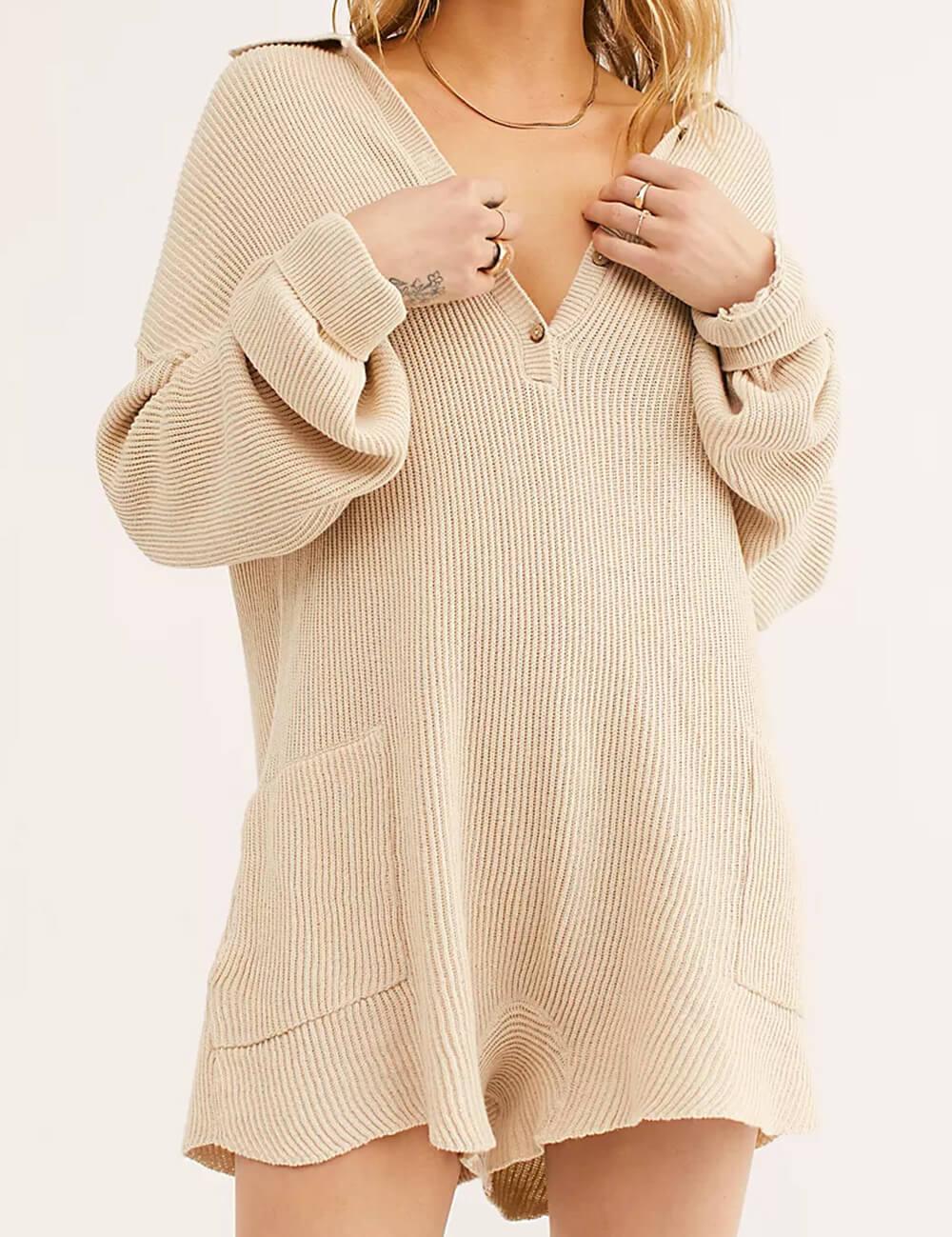 Ladies Solid Color Long Sleeves Sweater Romper SKJ516 - SWEETKAMA