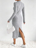 Ladies Solid Color Ribbed Knit Midi Dress G1038A - SWEETKAMA