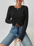 Ladies Solid Color Round Neck Knit Tee G1034 - SWEETKAMA