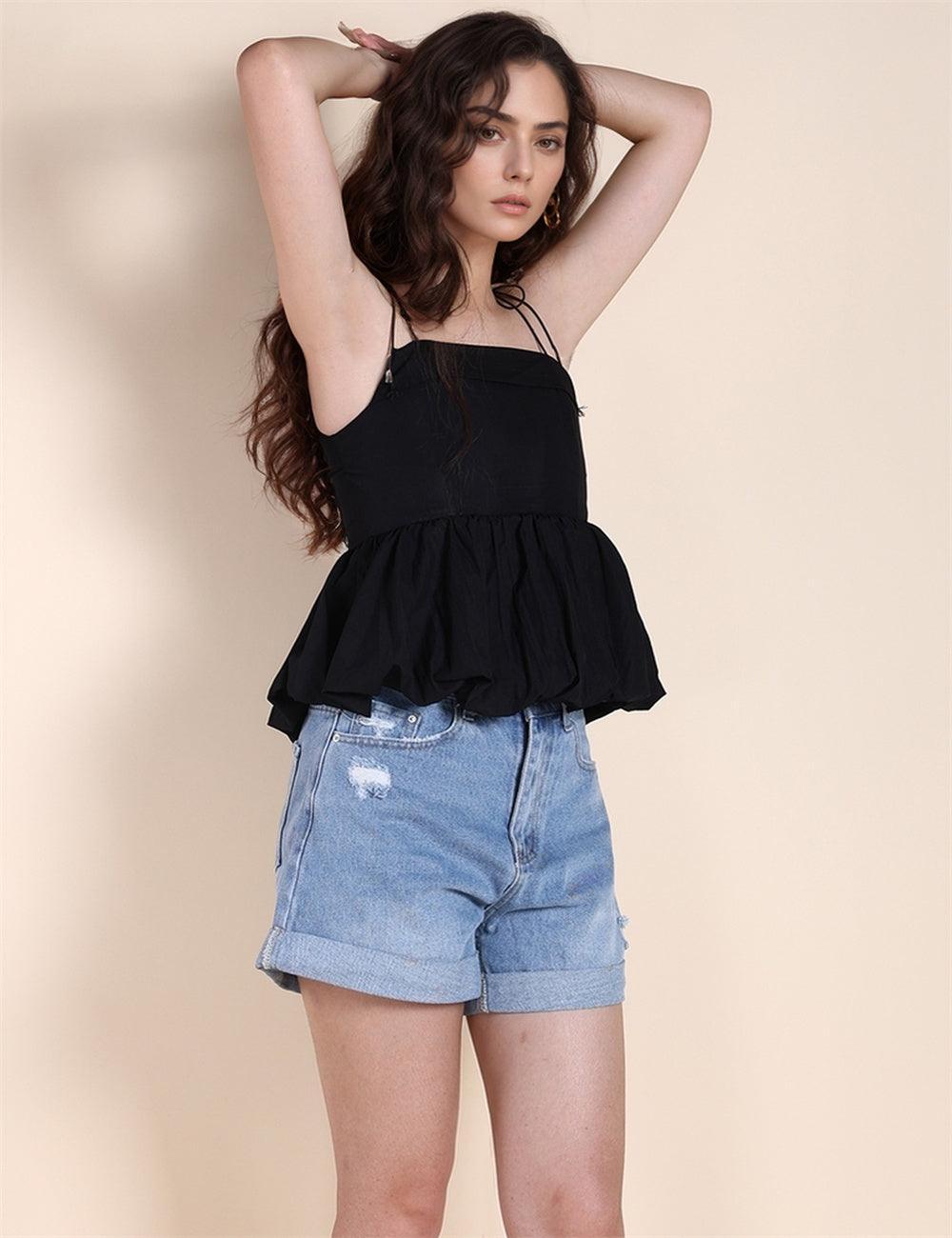 Ladies Solid Color Ruffle Hem Cami Top SKT487 - SWEETKAMA