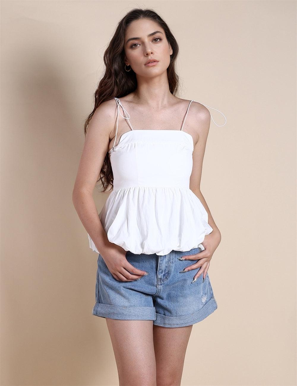 Ladies Solid Color Ruffle Hem Cami Top SKT487 - SWEETKAMA